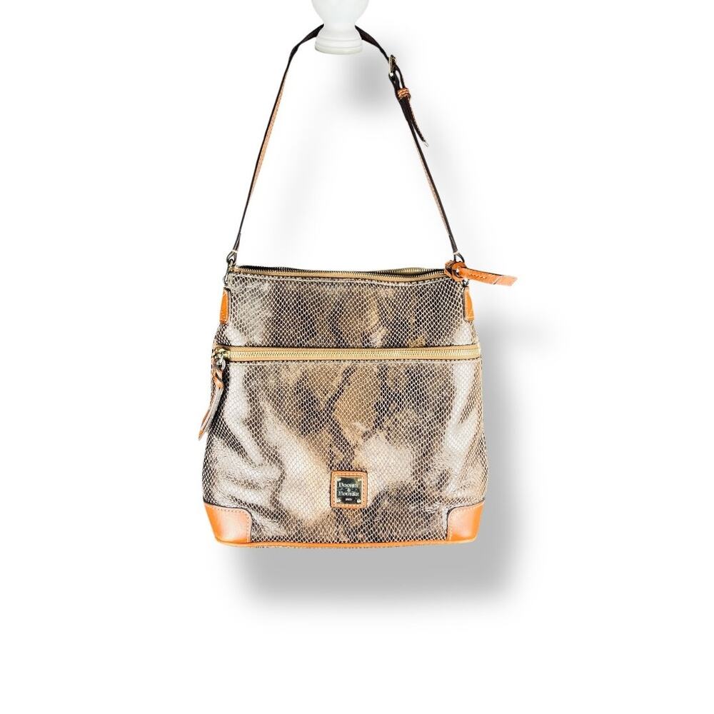 Dooney & Bourke Snakeskin Embossed Leather Letter Carrier Crossbody Metallic